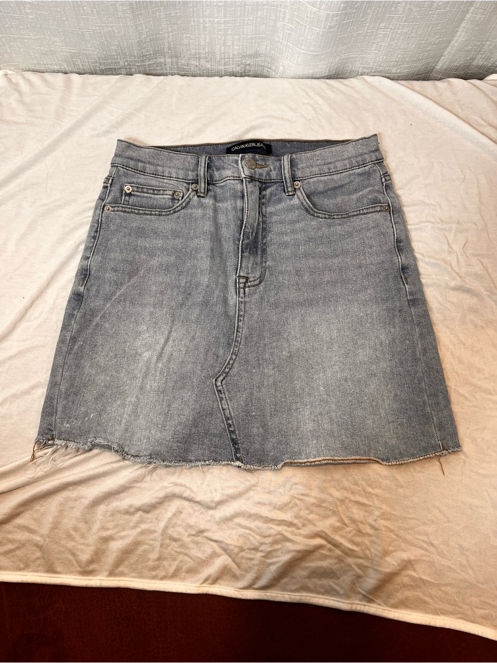 Calvin Klein Denim Mini Skirt - Casual Raw Hem SIZE 26